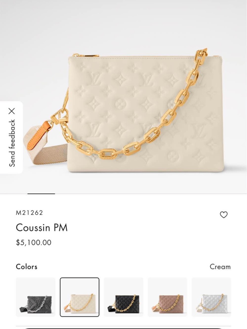 Louis Vuitton Cream Coussin PM Shoulder Bag with Gold Chain